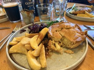 Welsh onion cake pie with veg and gravy  at Ffarm Hall in Abergele