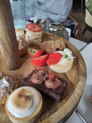 Lemon cake, chocolate brownie at Ffarm Hall in Abergele