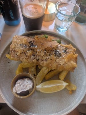 Tofu fish and chips at Ffarm Hall in Abergele