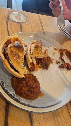 Ratatouille pie with tomato relish at Mug. in Cowes
