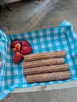 Churros (chocolate sauce is not vegan, so we got it without) at Loco Bites in Airlie Beach