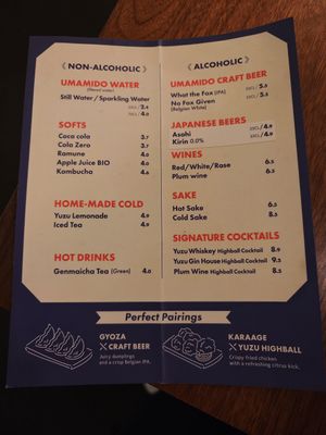 Drink menu at Umamido Ramen & Sushi Bourse in Brussels