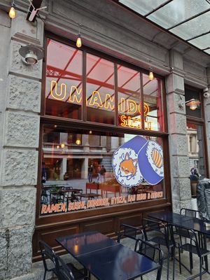 Outside at Umamido Ramen & Sushi Bourse in Brussels