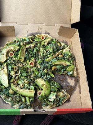 Green Dream pizza 💚  at Varuna Plant-Based Food & Juice Bar in Puntarenas