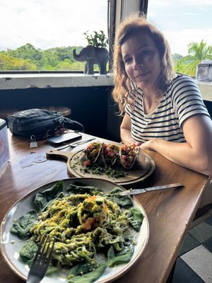 Zucchini pasta with  Pesto at Varuna Plant-Based Food & Juice Bar in Puntarenas