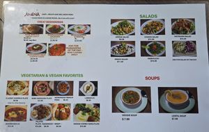 Menu at Amena Cafe in Las Vegas