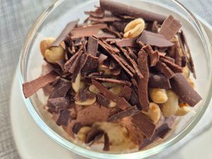 Whiskey chocolate trifle $17: delicious!! perfect cream texture, white and chocolate cream, not overly sweet or rich.  Delicious orange chocolate shavings. Lucky no whiskey taste. at MOD. Dining in Sydney
