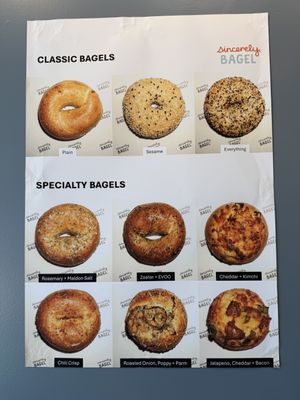 Bagel choices   at Sincerely, Bagel in Portland