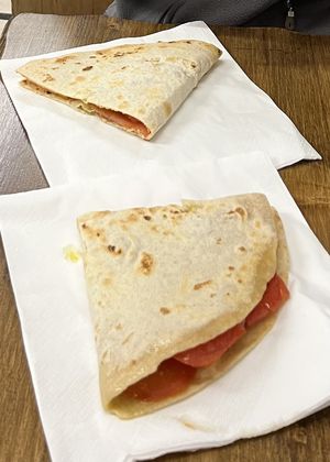 Tomato and pesto  at Piadina Biologica in Assisi