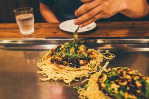Yummy vegan okonomiyaki at Nagataya in Hiroshima