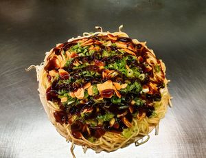 Veggie okonomiyaki at Nagataya in Hiroshima