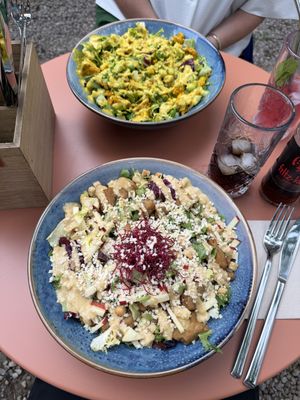 Caesar salad, cauliflower salad at the back  at Tabi Loo Ixelles in Brussels