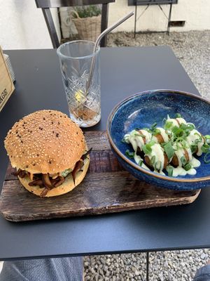 Pulled "pork" burger and "parmesan" puffins  at Tabi Loo Ixelles in Brussels