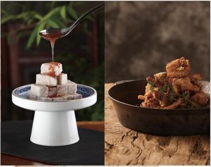 纯素丹桂落芋山和孜香猴头菌。Osmanthus Flowers Falling on Taro Mountain。    Cumin-Scented Lion's Mane Mushroom  at Yunting - 昀庭中餐厅 in Beijing