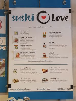 Menu  at Sushi Love in Portland