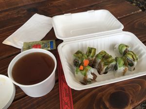 Dragon roll and miso on a lovely fall day.  at Sushi Love in Portland