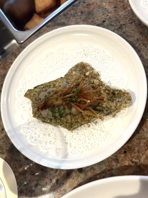 Nori cracker, mushroom mousse  at Hazel in Melbourne