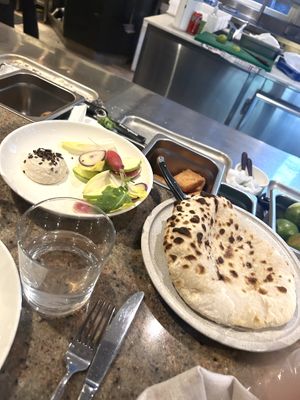 Crudités with French onion dip + wood-fired sourdough with confit garlic   at Hazel in Melbourne