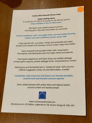 Vegan tasting menu   at Restaurant Cuisine Wat Damnak in Phnom Penh