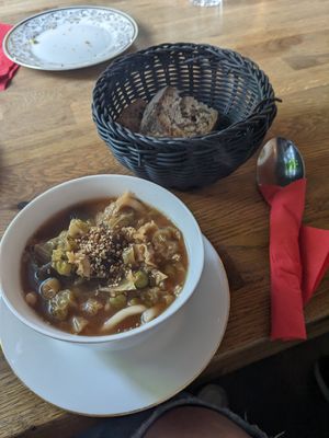 Soup of the day - miso Udon soup at Black Veg in Bonn