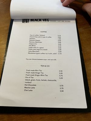 Menu Hot Drinks  at Black Veg in Bonn