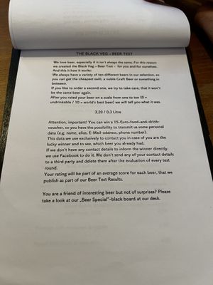 Menu Beer tasting  at Black Veg in Bonn