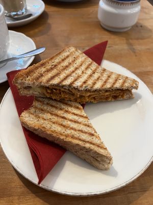 grilled sandwich with vegan cheese and seitan  at Black Veg in Bonn