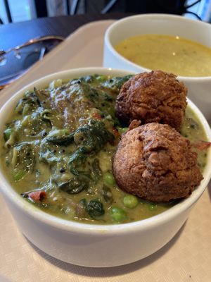 Falafel balls and stew.  at Vega City in Budapest