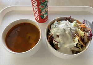 Hungarian greenpeas soup and gyros  at Vega City in Budapest