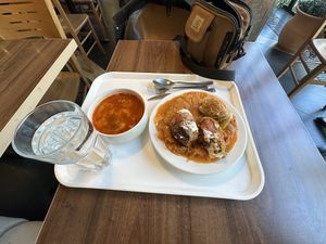 Vegetable soup and Borsht based main   at Vega City in Budapest
