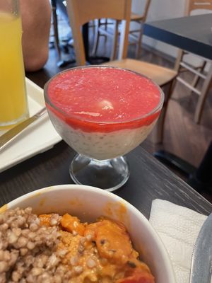 Milky rice dessert - strawberry flavour with berries  at Vega City in Budapest