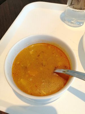 Vegetable soup at Vega City in Budapest