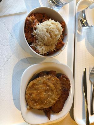 The breaded aubergine, carrot and seitan are a must if you go there and they have it. Tempeh tasted good but a bit on the dry side at Vega City in Budapest