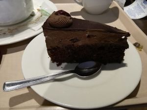 A chocolate cake at Vega City in Budapest