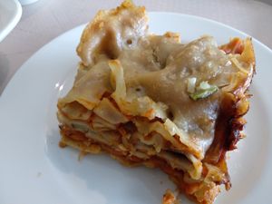 Eggplant, carrot and tomato lasagne. at Vega City in Budapest