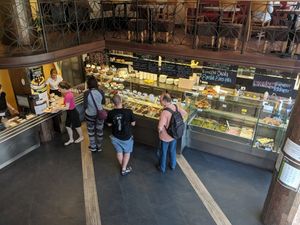 Main foyer, with a huge array of options, written in both Hungarian and English at Vega City in Budapest