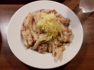 Cheesy pasta at Vega City in Budapest