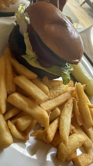 Burger with fries  at Off the Hook in Kapolei