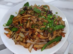 Rice noodles with mixed vegetables at Soya Express in Sheffield