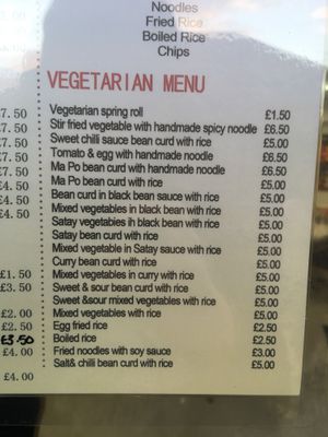 Vegetarian/vegan menu 2020 at Soya Express in Sheffield