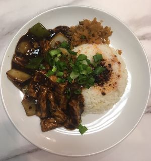 Bean curd in black bean sauce at Soya Express in Sheffield