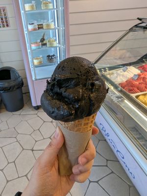 Black Hawaii scoop at Blue Cow Gelato Byron Bay in Byron Bay