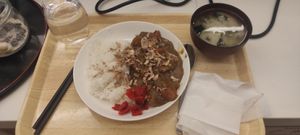 Vegan curry and miso soup at Miyajima Guest House Mikuniya in Hiroshima