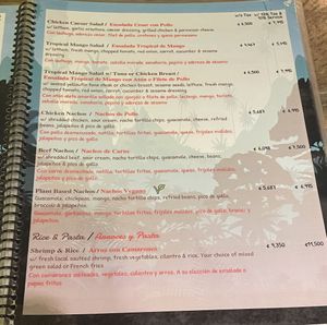 Menu  at El Avion in Manuel Antonio
