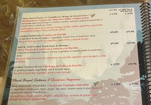 Menu  at El Avion in Manuel Antonio