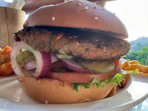 Plant based burger  at El Avion in Manuel Antonio