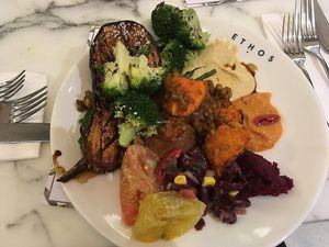 Buffet vegan food at Ethos in London