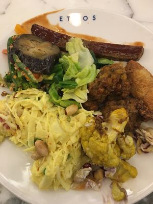 Mix of things; coleslaw and BBQ seitan were my faves at Ethos in London