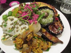 A very full, all-vegan plate. at Ethos in London