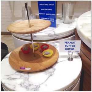 Not a great choice in the way of vegan desserts, this shelf of Peanut Butter Bombs was half empty! at Ethos in London
